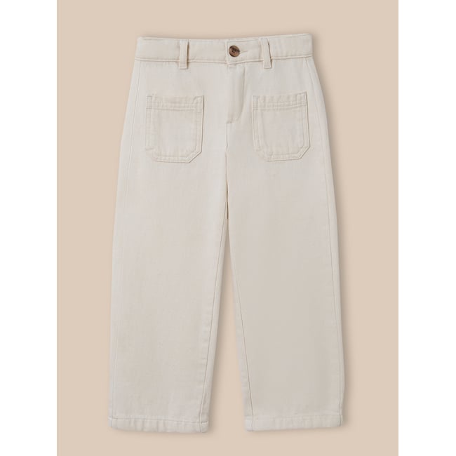 Pantalon droit  en denim ecru <span itemprop=