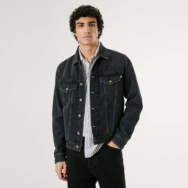 Veste Coupe Regular En Denim used deep black <span itemprop=