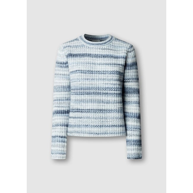 Pull manches longues à rayures bleu <span itemprop=