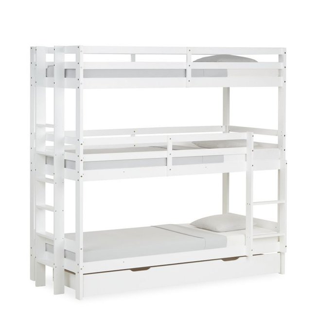 Lit superposé triple 90x200 avec matelas Couleur blanc <span itemprop=