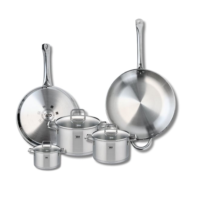 Batterie 2 poêles 28/32cm + 3 faitouts 12/16/20cm PROFI CITRIN inox <span itemprop=