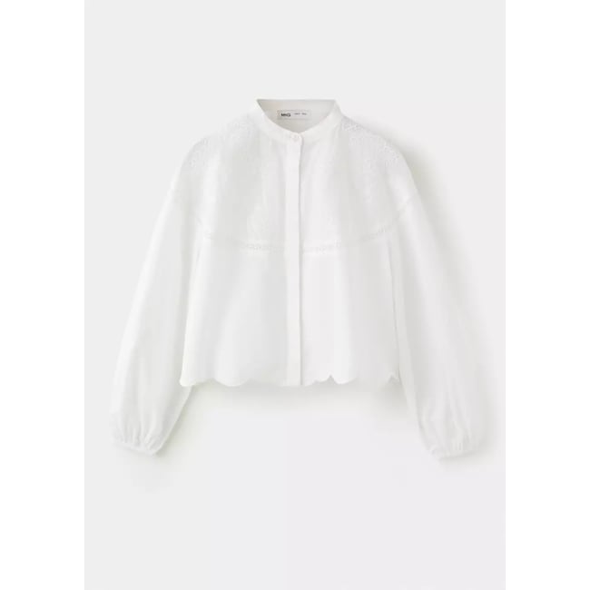Chemise coton broderies florales blanc <span itemprop=