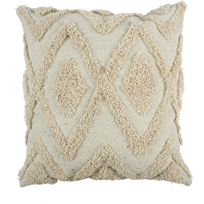 Coussin ethnique losanges en relief 40 x 40 cm beige <span itemprop=