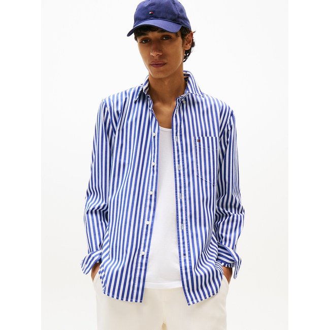 Camisa flex de popelín a rayas azul <span itemprop=