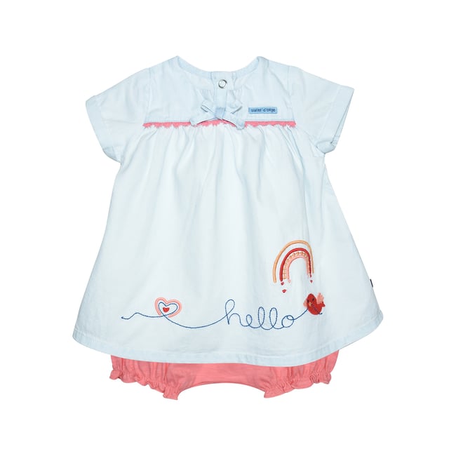 Robe bloomer gaelle jean manches courtes naissance bleu <span itemprop=