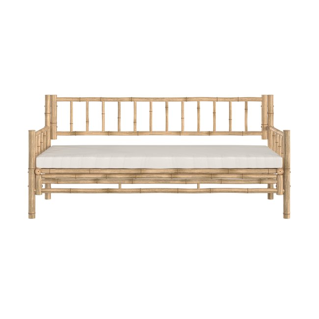 Canapé de jardin 3 places en bambou et coussins - VADELLA bois clair <span itemprop=