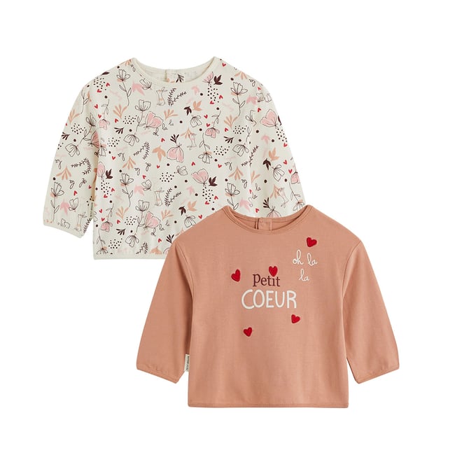 Lot de 2 t-shirts bébé manches longues Aimée rose <span itemprop=