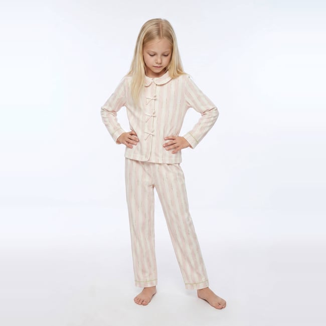 Pyjama manches longues avec col claudine imprimé en coton BIO GOTS naturel <span itemprop=