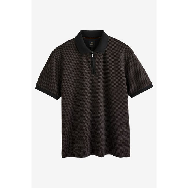 Polo à motif carré avec zip 3/4 noir or <span itemprop=