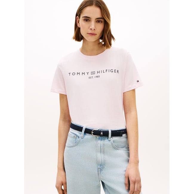T-shirt col rond à manches courtes avec logo rose clair <span itemprop=