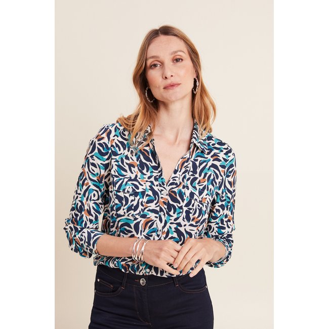 Chemise manches longues bleu canard <span itemprop=