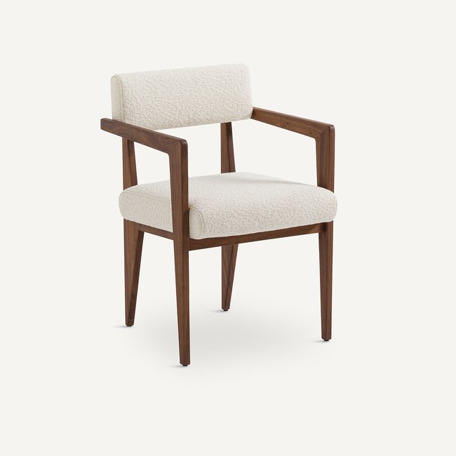 Tafelfauteuil in notenhout en bouclette, Izag <span itemprop=