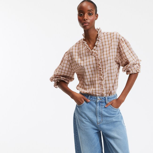 Chemise à carreaux, col victorien, manches longues carreaux multicolore <span itemprop=