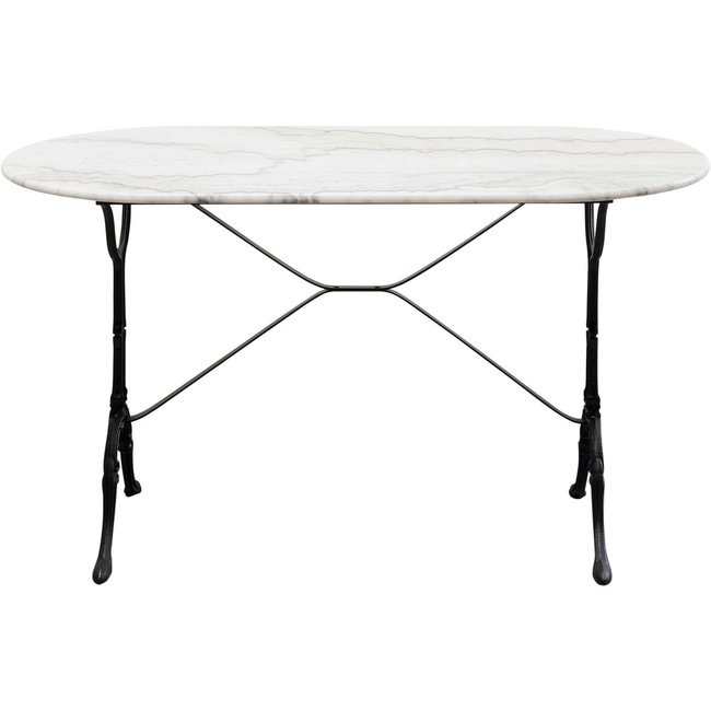 Table ovale en marbre et acier, BISTROT Couleur noir et blanc <span itemprop=