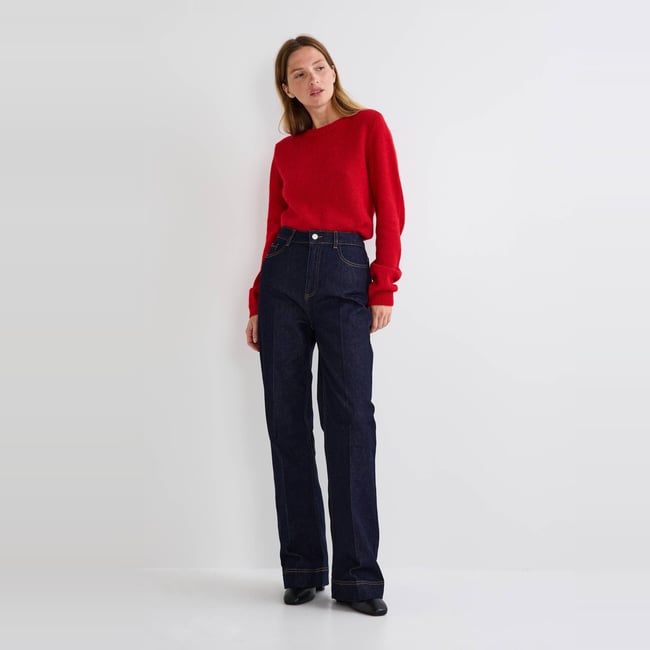 Jean large taille haute brut brut denim <span itemprop=