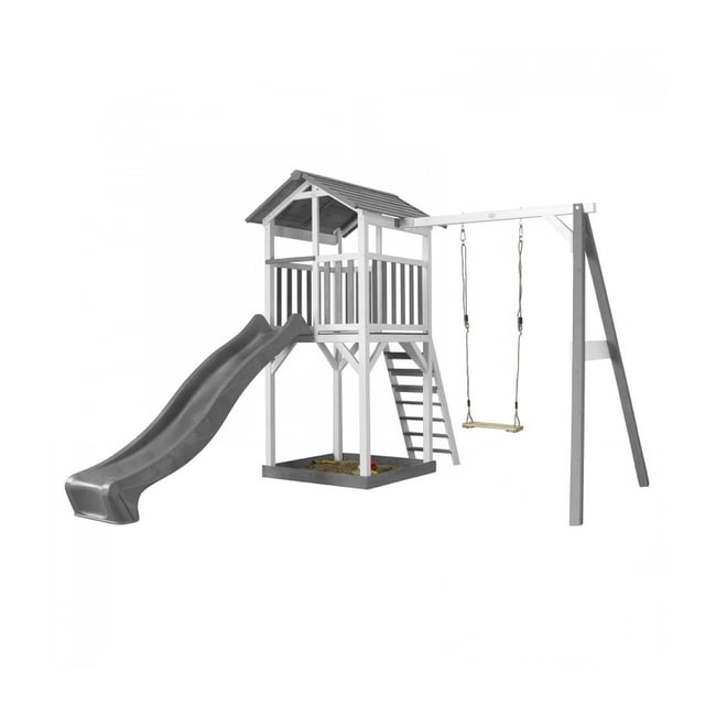 AXI Structure de jeu Beach Tower Blanc Gris avec 1 balancoire et toboggan Gris - AXI HOUSE