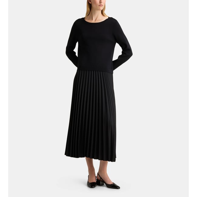 Robe longue emma jupe plissée noir <span itemprop=