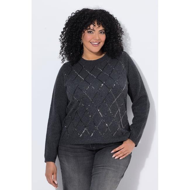 Pull motif losanges à paillettes chiné gris moyen <span itemprop=