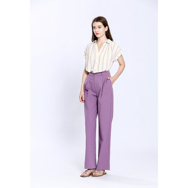 Chemisier rayé, manches courtes beige/violet <span itemprop=