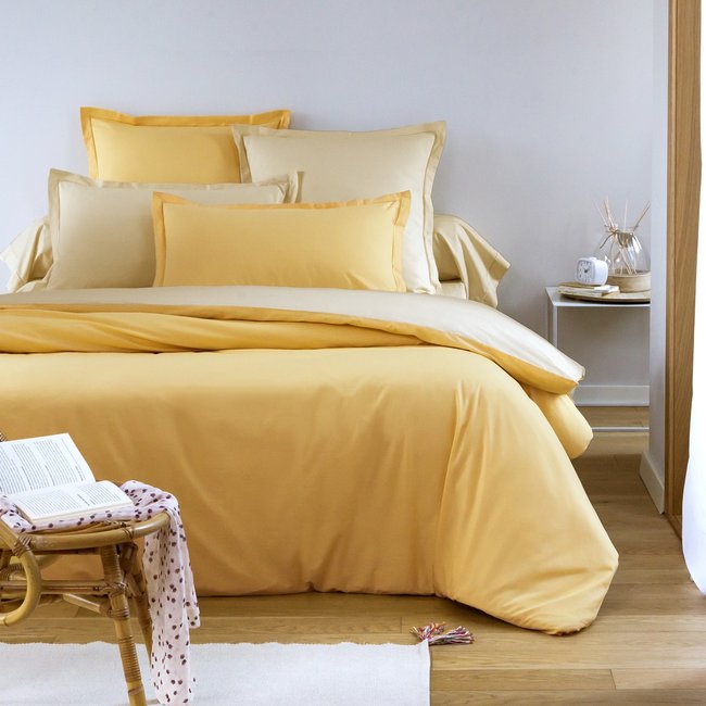 Housse De Couette Bicolore Uni Coton - UNIS COTON DR30X27 beige naturel / banane <span itemprop=