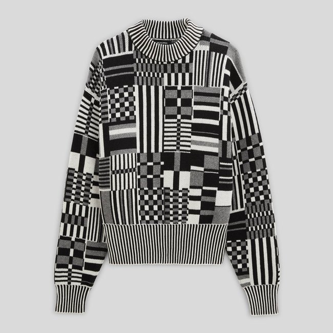 Pull jacquard graphique en coton BIO noir <span itemprop=