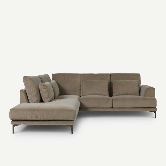 Linkse hoekbank met leuning in stonewashed fluweel Marsile <span itemprop=
