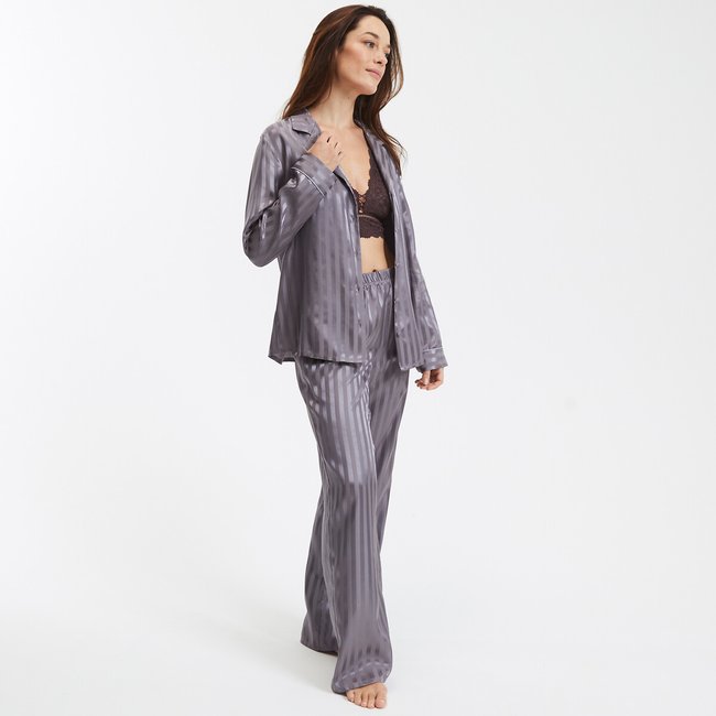 Striped satin pyjamas with long sleeves dark grey La Redoute Collections La Redoute