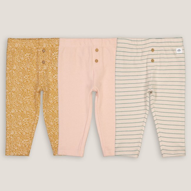 Lot de 3 leggings en coton fantaisie beige/rose <span itemprop=