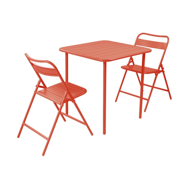 Table de jardin métal + 2 assises AMÉLIA terracotta <span itemprop=