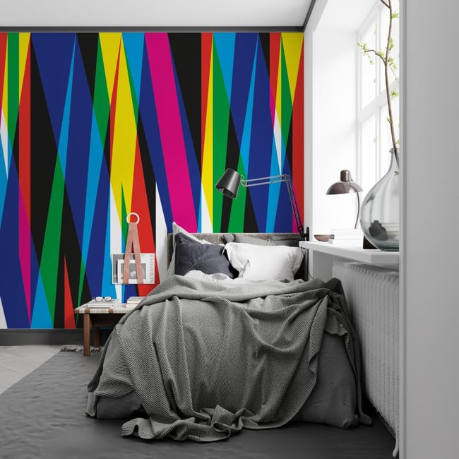 Papier peint panoramique et géométrique avec rayures colorées - 510x260 cm (l x h) Couleur multicolore <span itemprop=