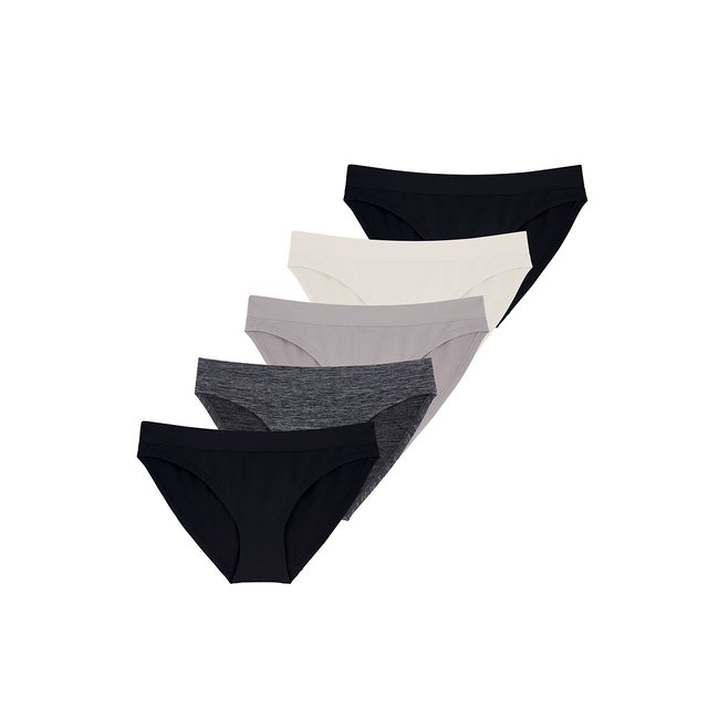5er-Pack Midislips Rosanne 2 schwarz + elfenbein + grau + dunkelgrau <span itemprop=