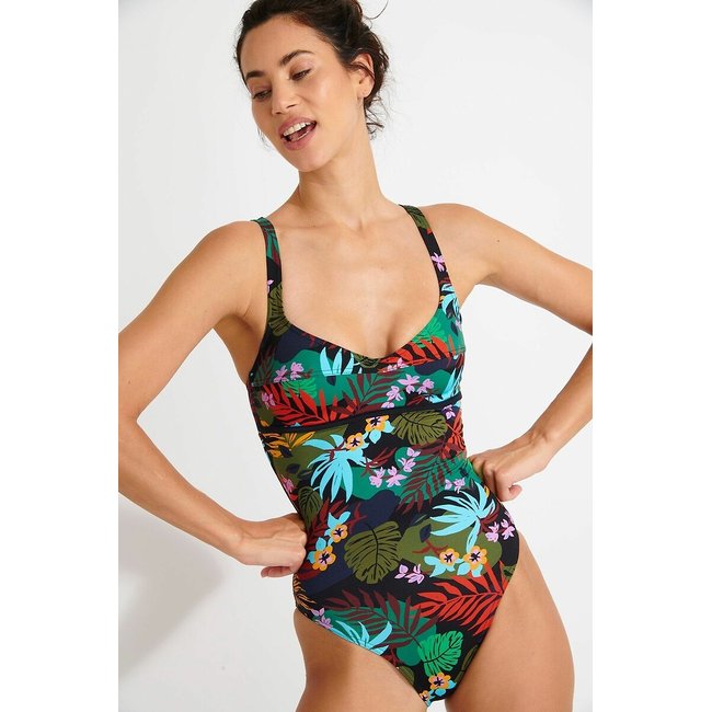 Fato de banho Leonore Kalao estampado fundo preto <span itemprop=