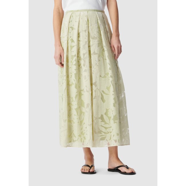 Jupe longue évasée rayures olive d'été <span itemprop=