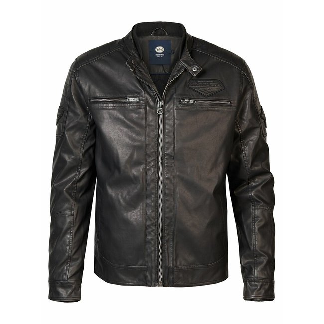 Cazadora efecto piel 100% poliuretano negro <span itemprop=