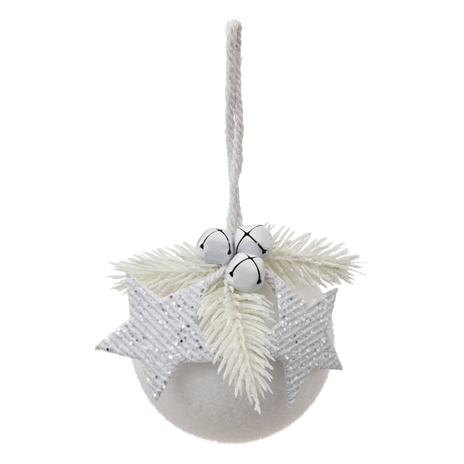 Boule de Noël blanche D. 8 cm Couleur blanc <span itemprop=