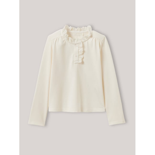T-shirt  col montant brodé - coton biologique ecru <span itemprop=