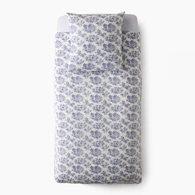 Housse de couette imprimée, 100% coton bio GOTS ombre bleue <span itemprop=