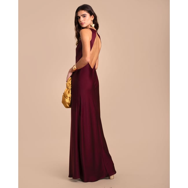 Robe longue à dos nu bordeaux <span itemprop=