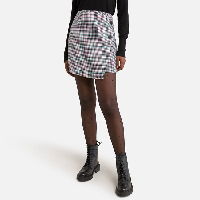 Jupe courte à carreaux, taille haute imprimé carreaux <span itemprop=