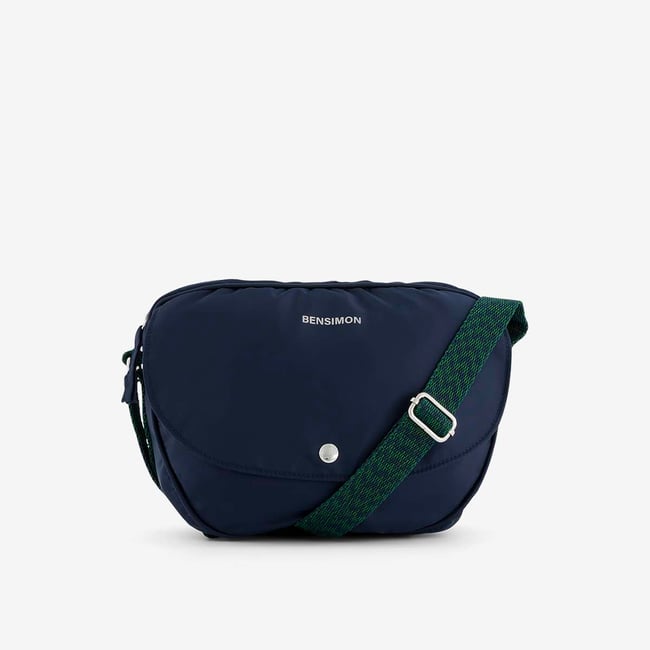 Sac bandoulière arrondi en nylon recyclé FOLDED HALF MOON marine <span itemprop=