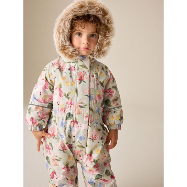 Combinaison d'hiver imprimée imperméable licorne vert sauge <span itemprop=