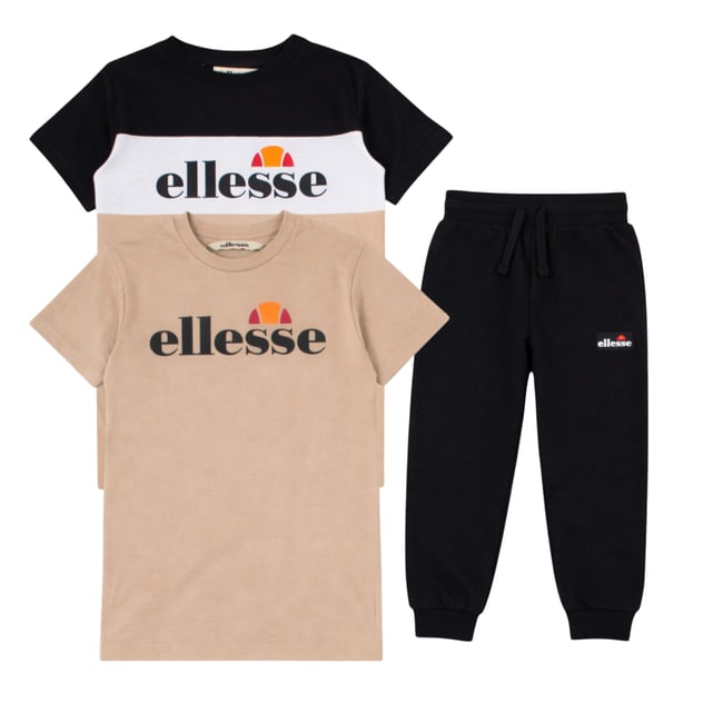 Lot de 2 t-shirts manches courtes et pantalon de jogging BLOCK PARTY beige <span itemprop=