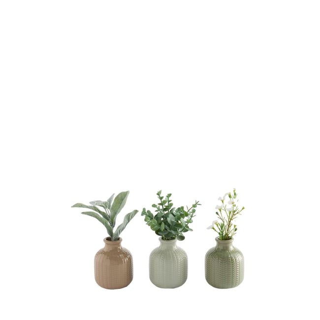 Vase céramique fleurs artificielles, lot de 3 Couleur vert/rose <span itemprop=