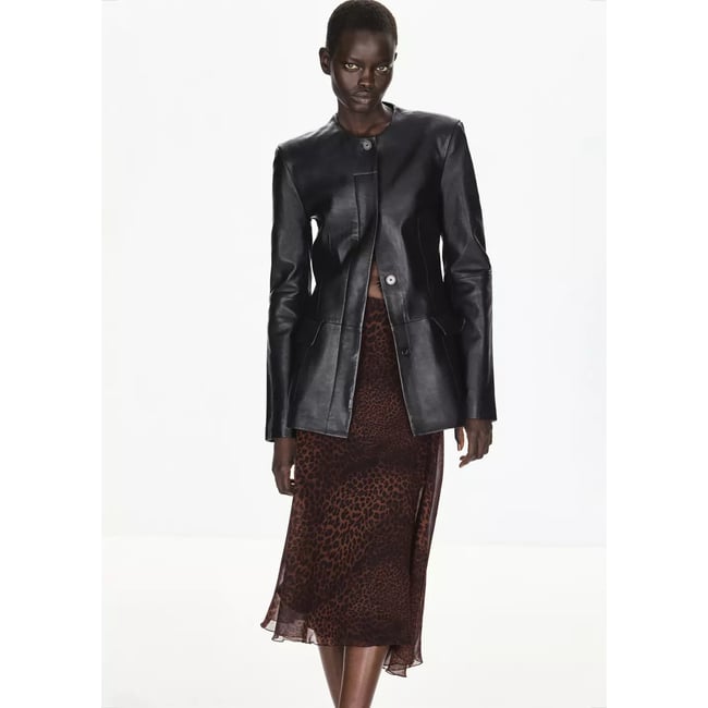 Jupe asymétrique léopard marron <span itemprop=