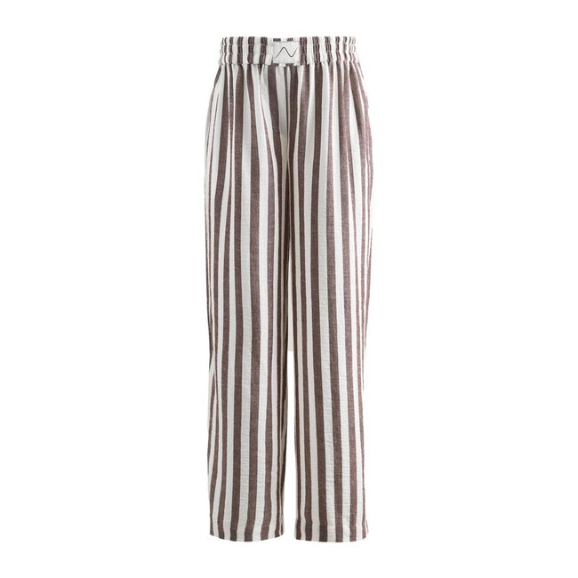 Pantalon large à enfiler maternité avec lin rayure marron <span itemprop=