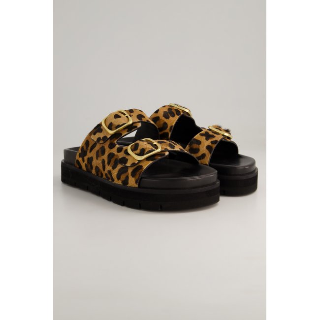 Mules en cuir. Brides léopard – largeur H noir <span itemprop=