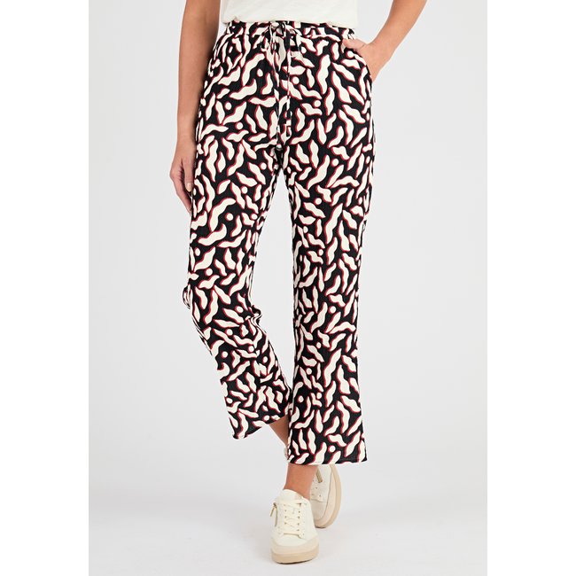 Pantalon 7/8ème crépon noir graphique <span itemprop=