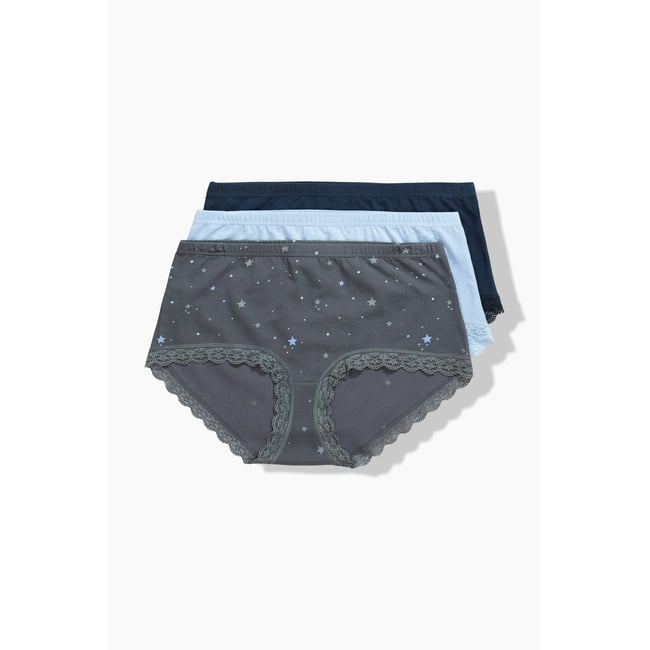 Lot de 3 shorties, étoiles/uni gris foncé <span itemprop=