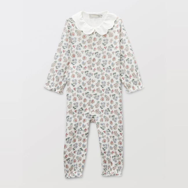 Dors-bien sans pieds imprimé en coton BIO GOTS ecru <span itemprop=