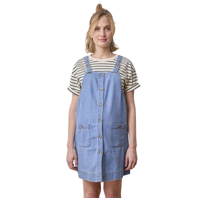 Robe chasuble en jean grossesse et allaitement stone <span itemprop=